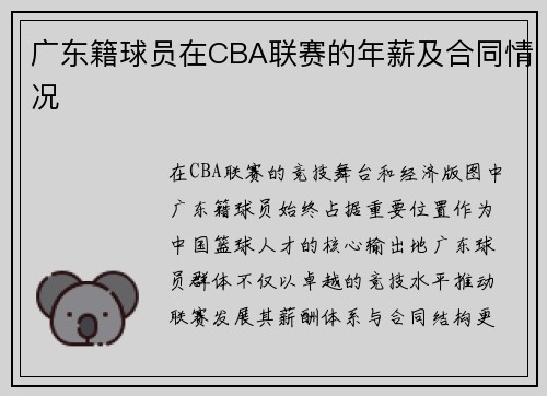 广东籍球员在CBA联赛的年薪及合同情况